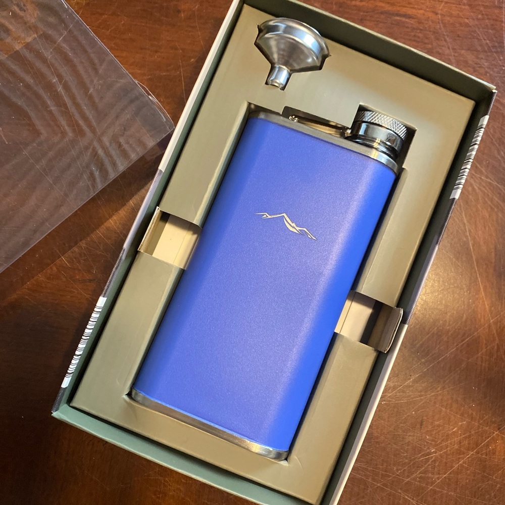 Beautiful Blue Stainless Steel Flask with Funnel